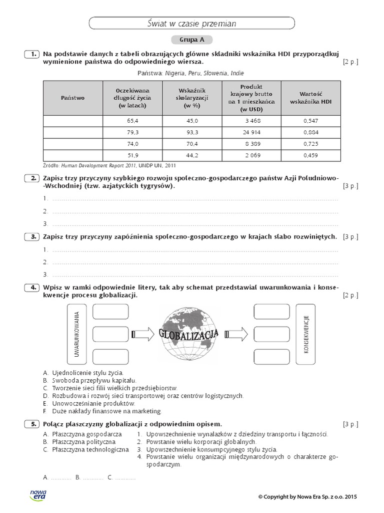Współczesne Problemy Demograficzne I Społeczne świata Sprawdzian