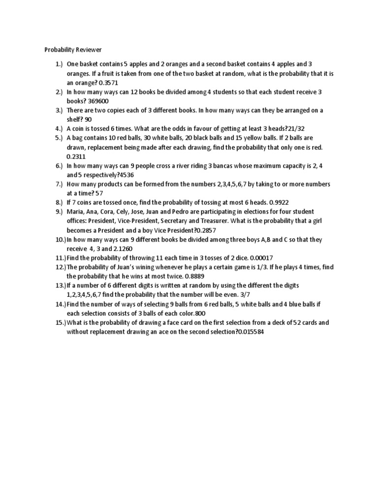 Probability Review Exercises | PDF | Art