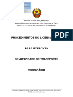 Requisitos licenciamento transporte rodoviário Moçambique