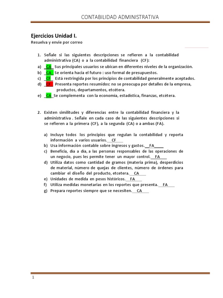 Ejercicios de Contabilidad Administrativa | PDF