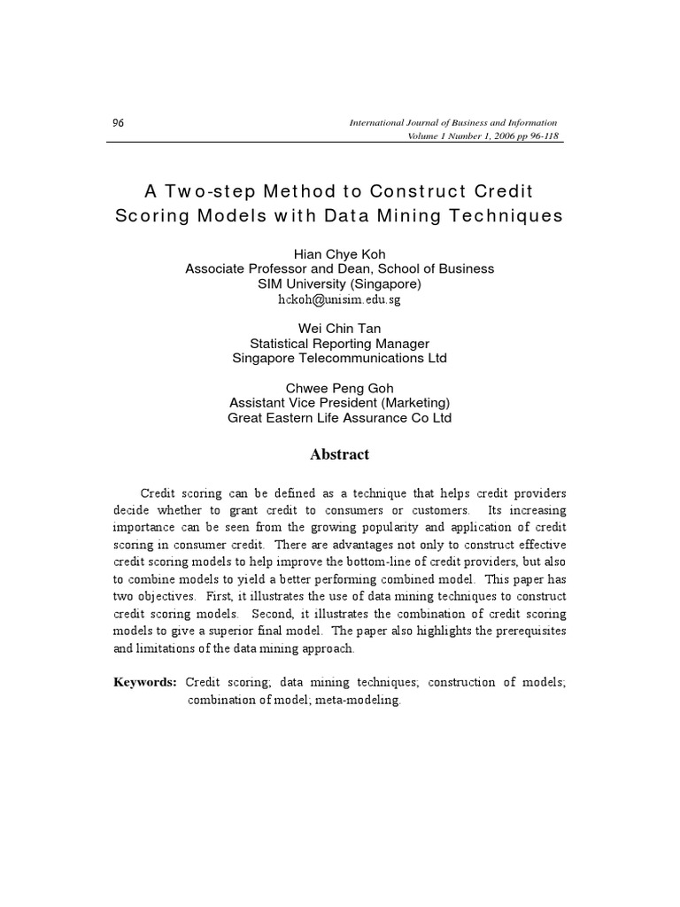 Data Mining for Credit Scoring Models | PDF | Finance & Money Management