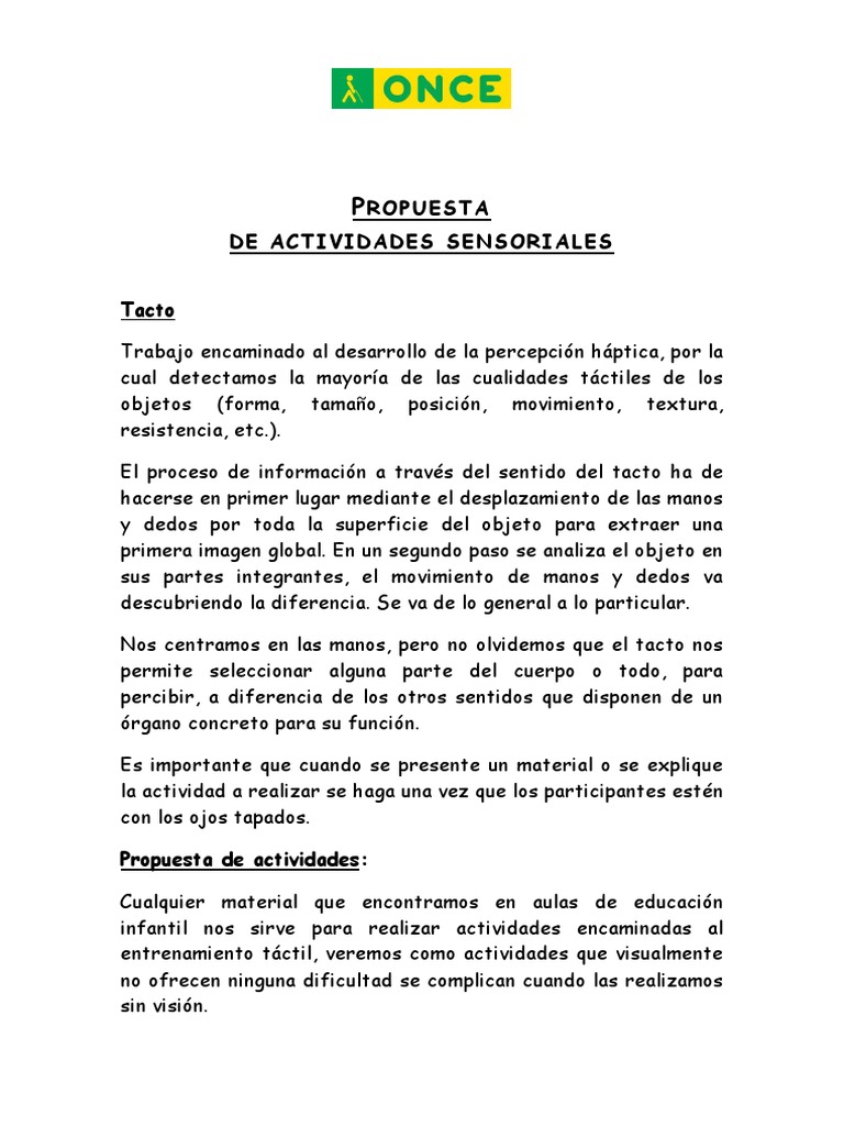 Actividades Sensoriales para Niños | PDF | Artes del Lenguaje y ...