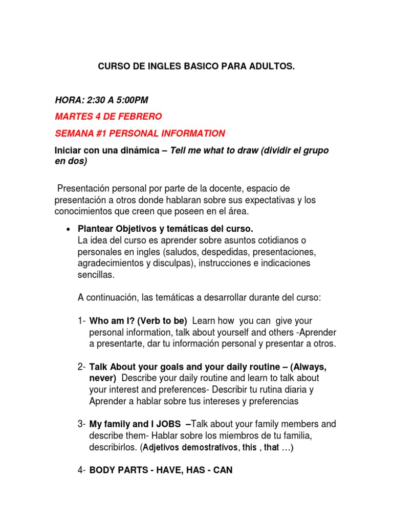Curso de Inglés Básico para Adultos | PDF
