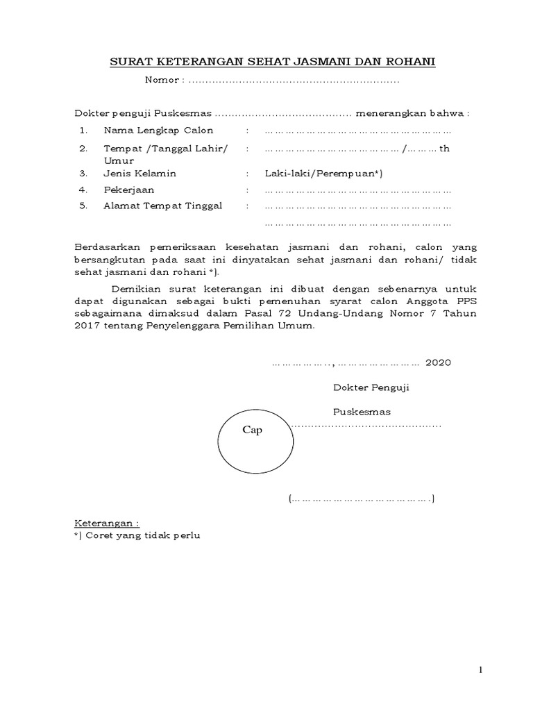 Surat Keterangan Sehat Jasmani Dan Rohani