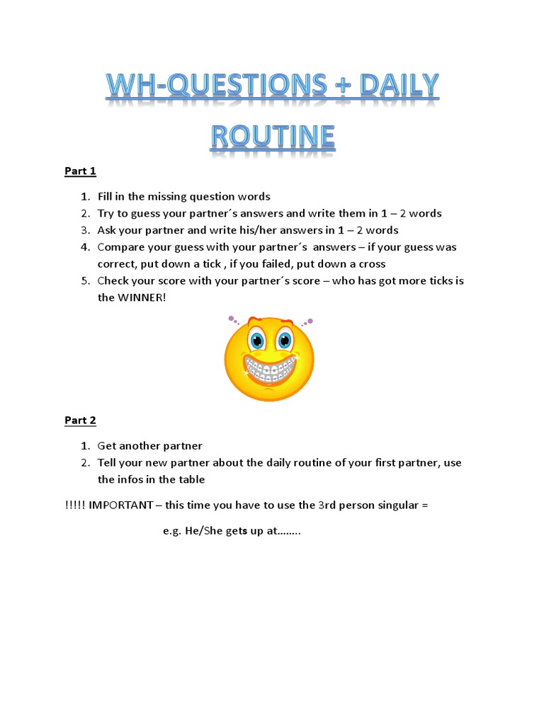 WH Questions Daily Routine | PDF