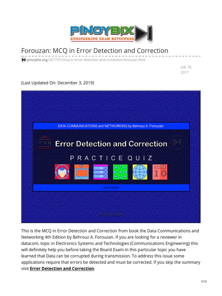 Forouzan MCQ in Error Detection and Correction PDF Algorithms