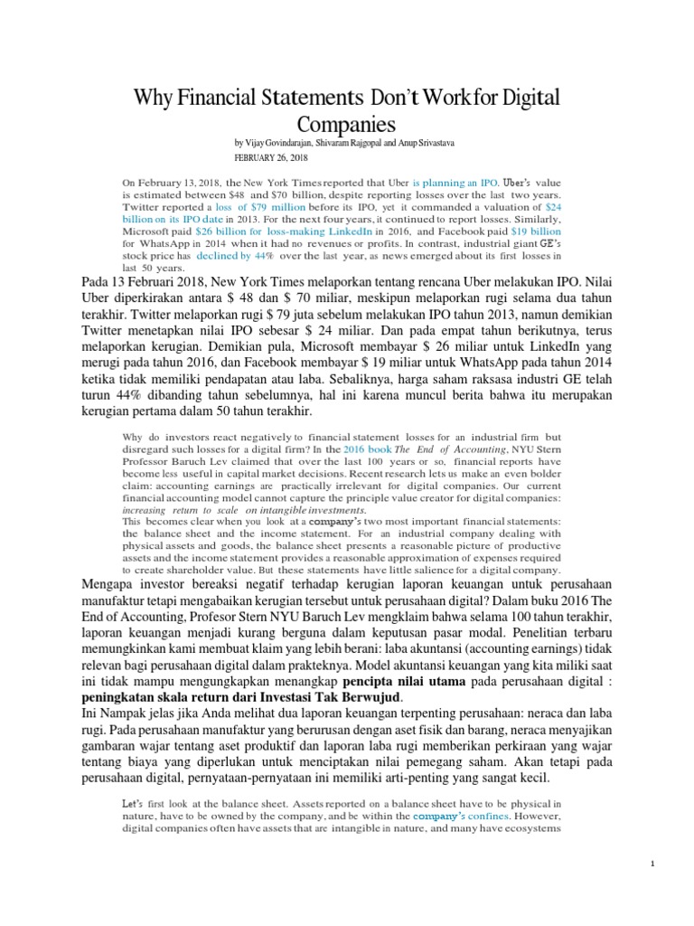 Why Financial Statement Don T Work For Digital Companies Investing Valuation Finance