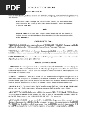 CONTRACT OF LEASE COMMERCIAL STALL