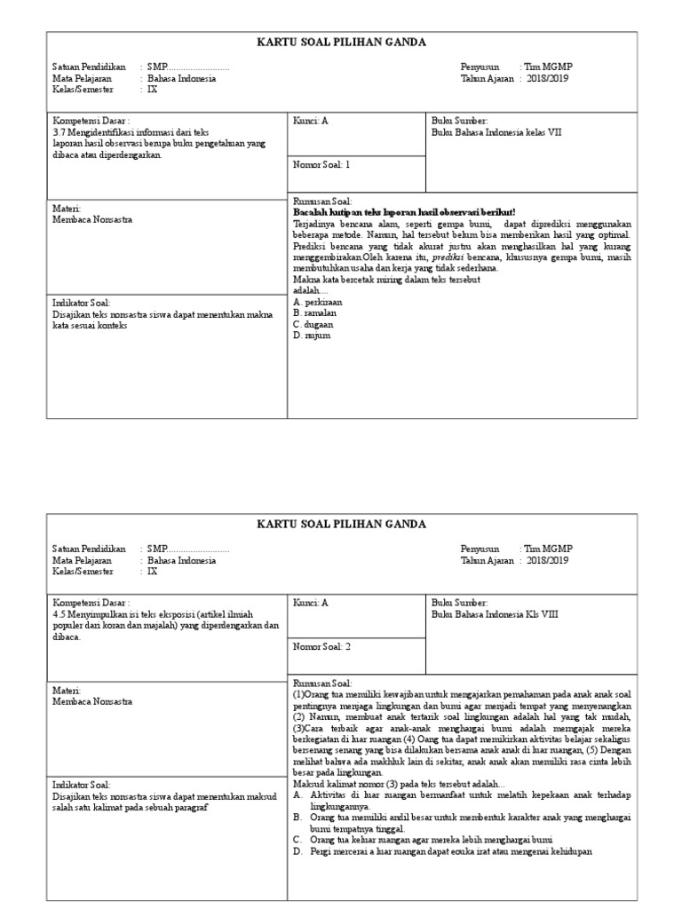 Kartu Soal Pg Ok