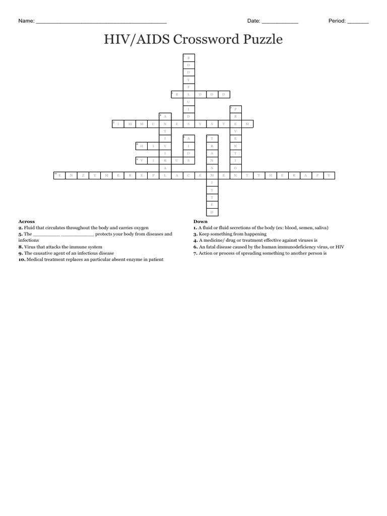 HIVAIDS Crossword Puzzle Answer Key PDF | PDF | Hiv | Infection