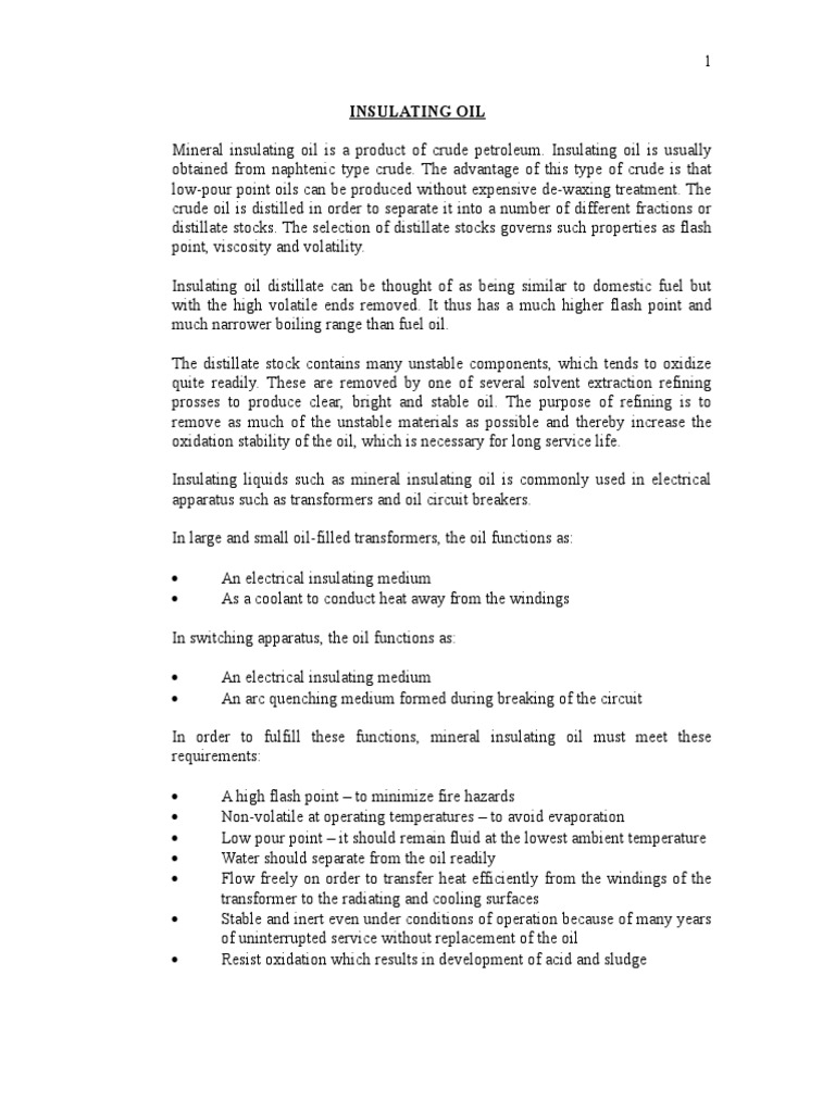 Insulating Oil | PDF | Transformer | Distillation
