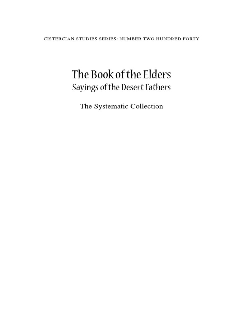 The Book of The Elders Sayings of The Desert Fathers