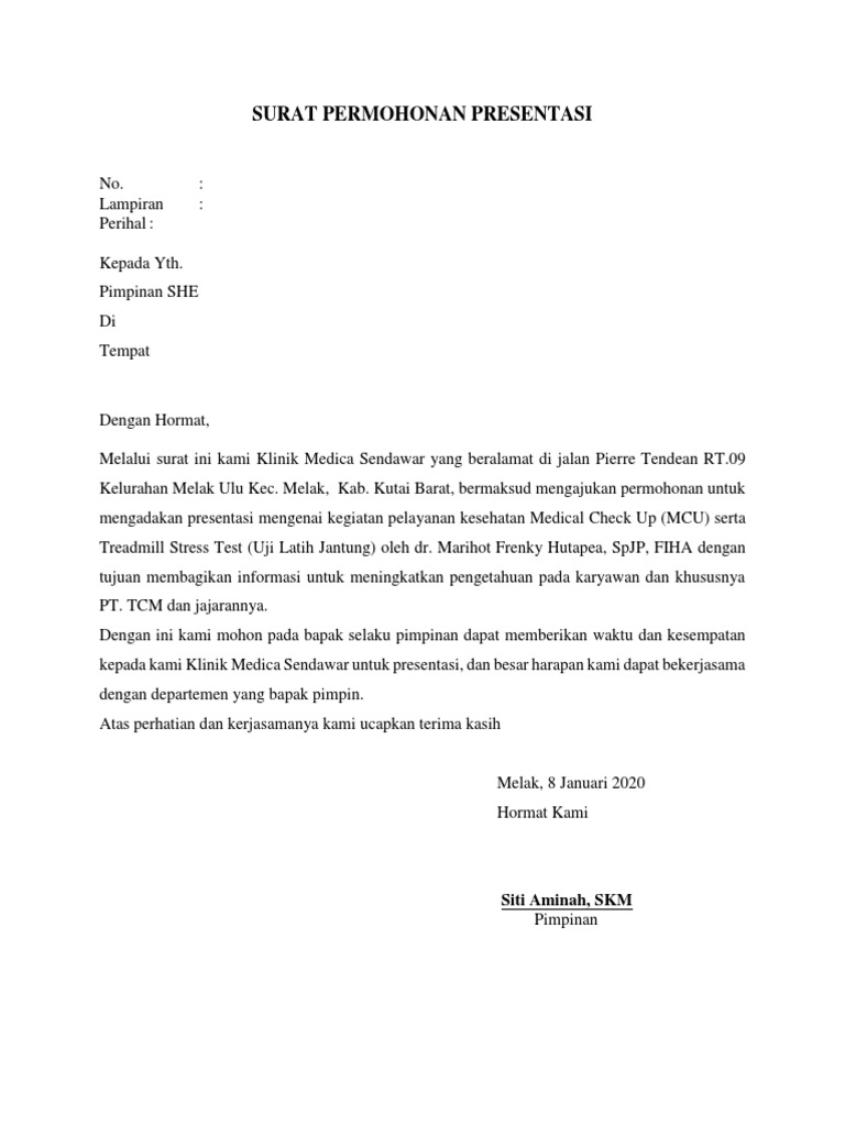 SURAT PERMOHONAN PRESENTASI Edit | PDF