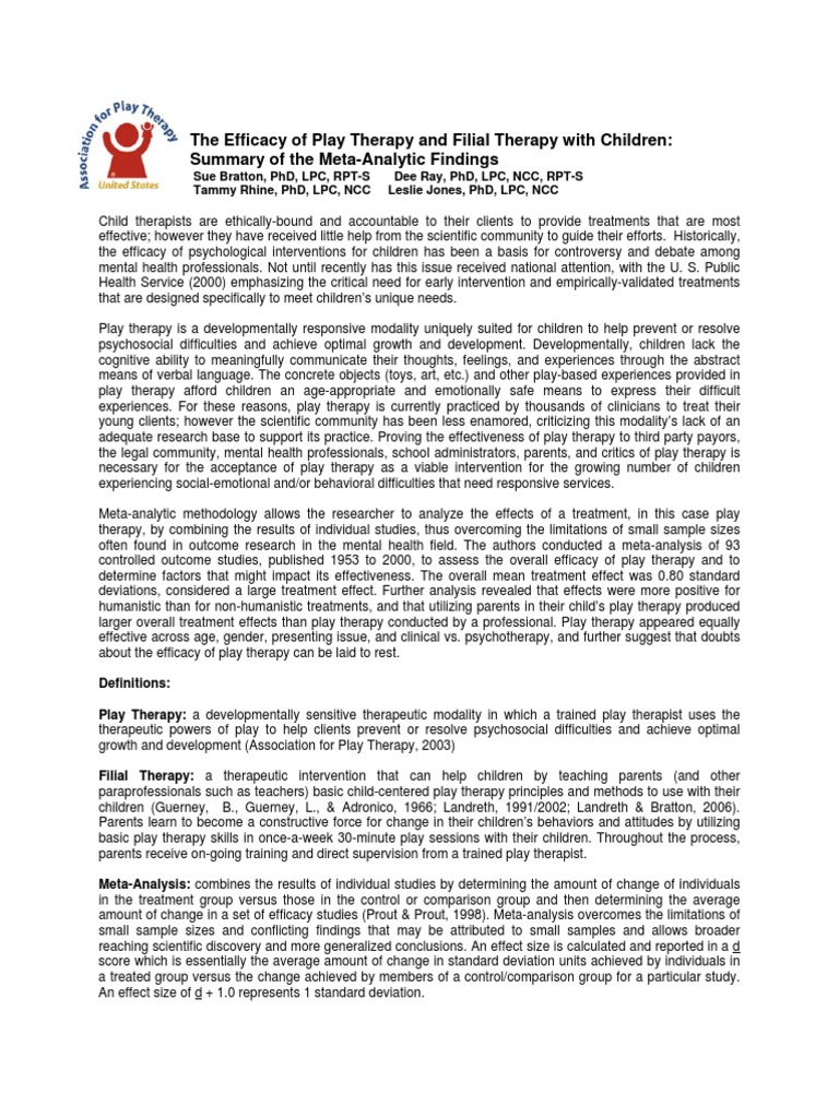 Efficacy of Play and Filial Therapy | PDF | Play Therapy | Psychotherapy