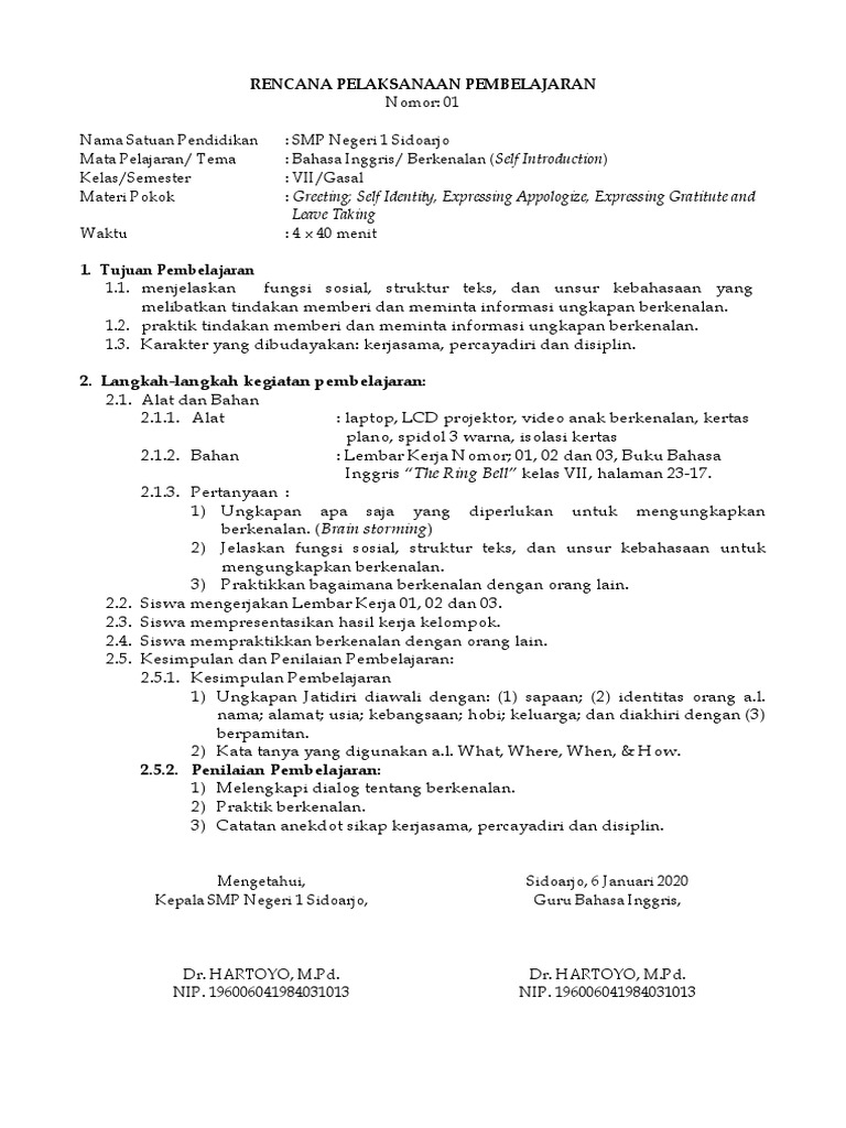 Rencana Pembelajaran Bahasa Inggris VII | PDF | Seni & Disiplin Bahasa