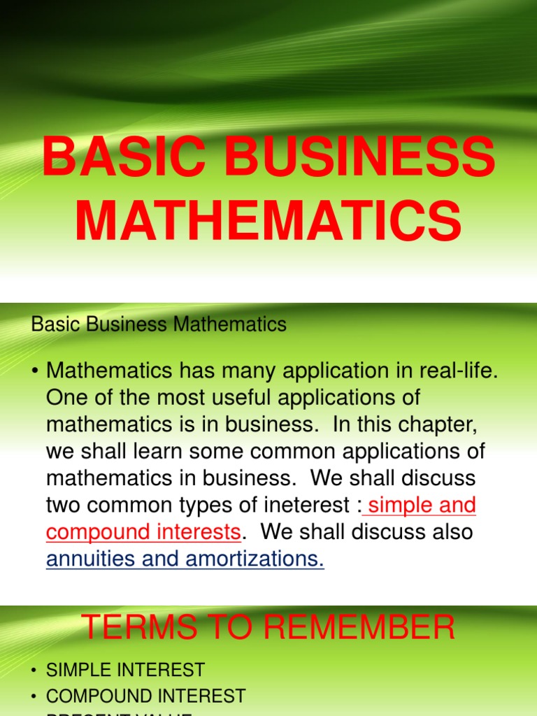 Basic Business Mathematics Overview | PDF