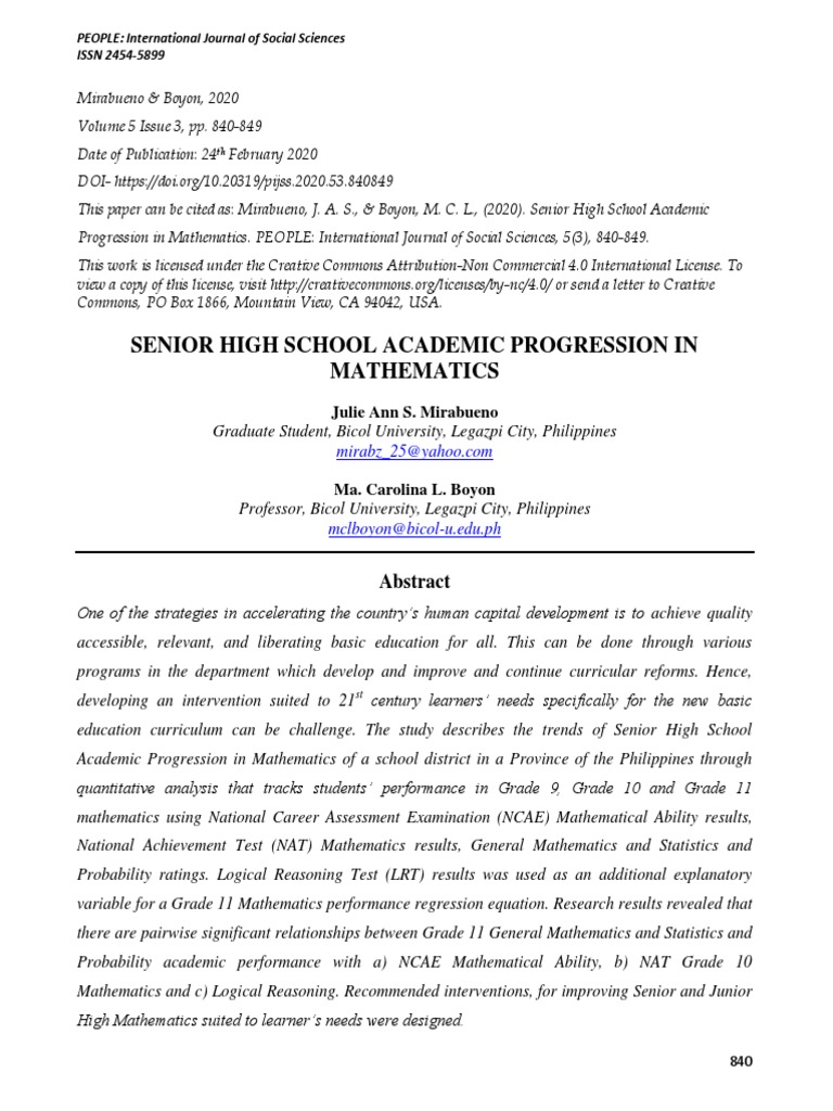 Senior High School Math Progression Analysis | PDF | Data Analysis ...