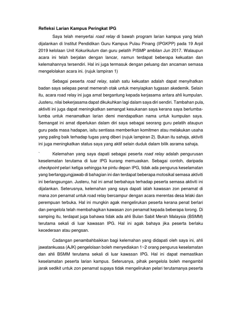 Refleksi Larian Kampus Peringkat Ipg Pdf