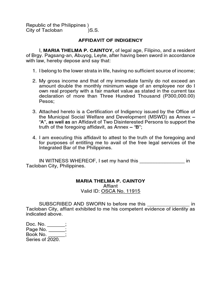 Affidavit of Indigency | PDF | Politics