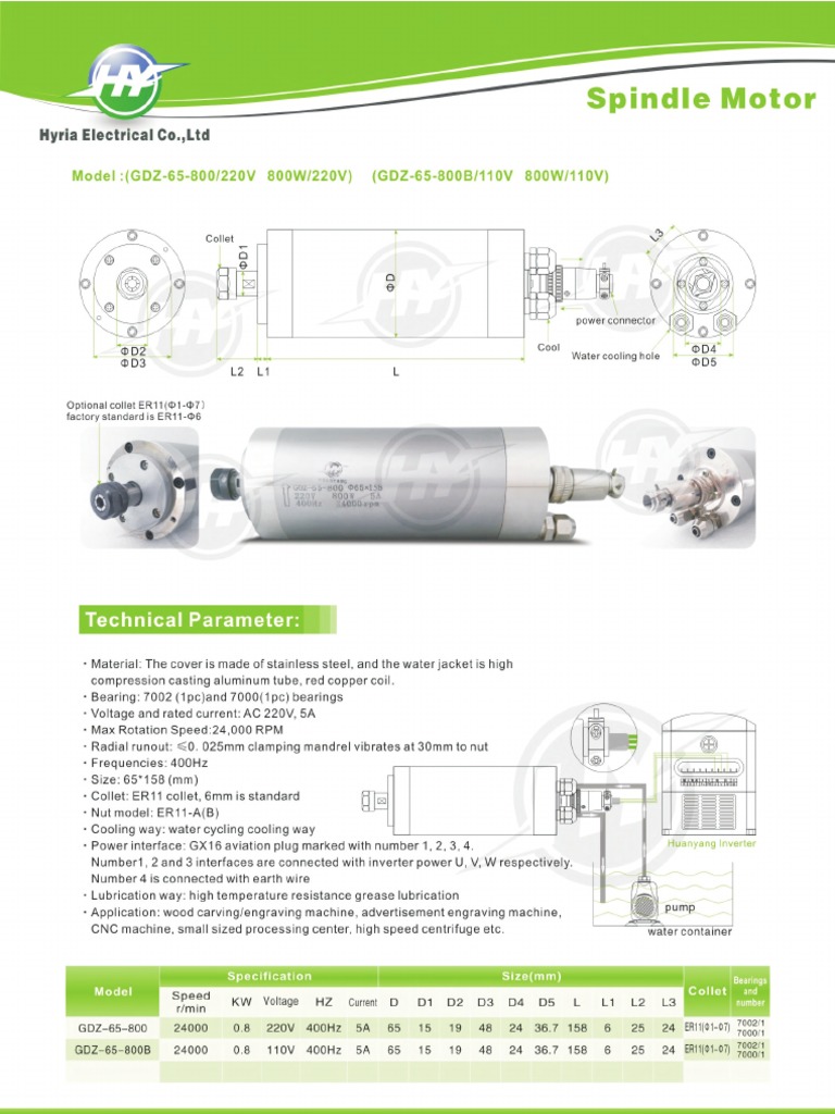 Wassergekühlte Spindel CNC Spindel Fräsen Motor HUANYANG CNC VFD Motor Fabrik Direktverkauf. (220V/2.2KW/4 Lager, 80mm