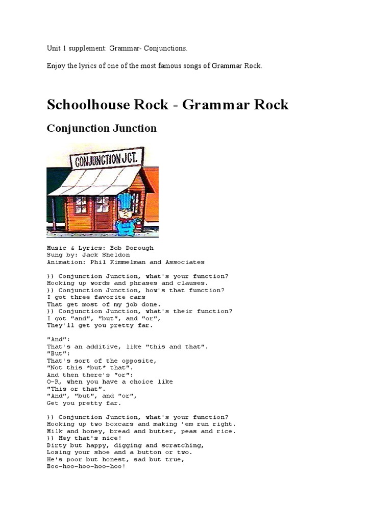 Schoolhouse Rock-Conjunction Junction | Download Free PDF | Grammar ...