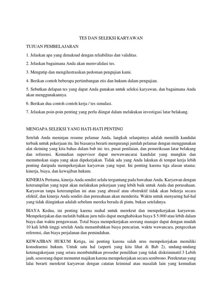 Tes Dan Seleksi Karyawan | PDF | Karier & Perkembangan