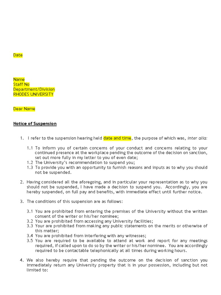 Notice of Suspension