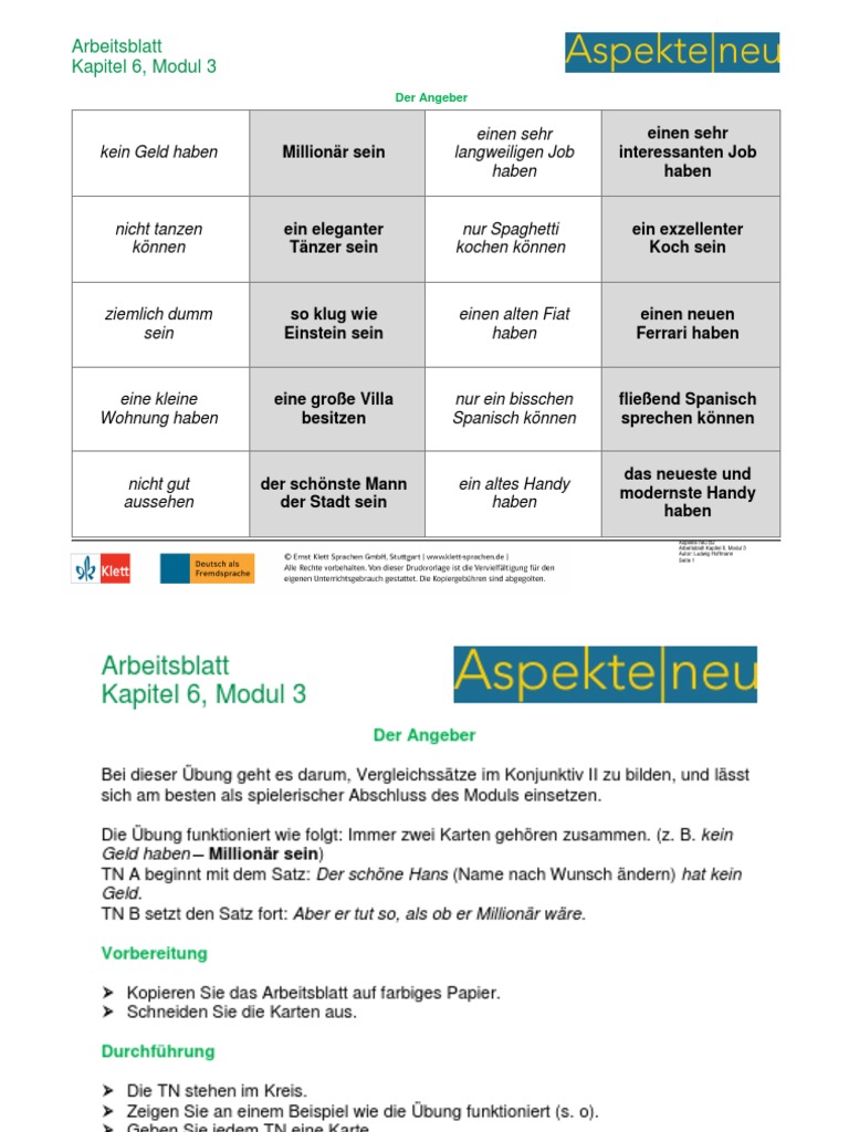 Aspekte Neu B2 Arbeitsblatt K6 M3 1 Pdf