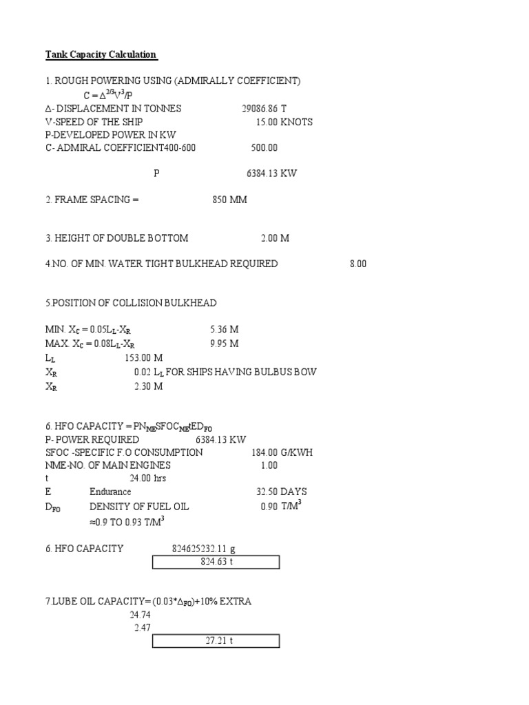 Tank Capacity Calculation PDF
