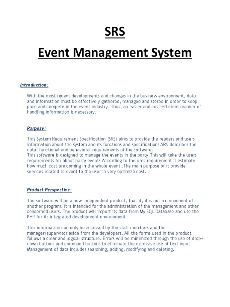 Event Management System SRS Document | PDF