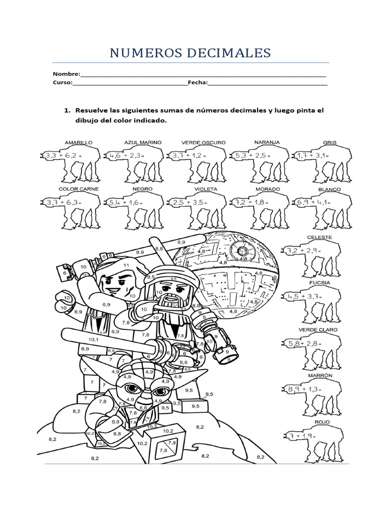 Numeros Decimales Dibujo para Colorear | PDF, image size:768x1024