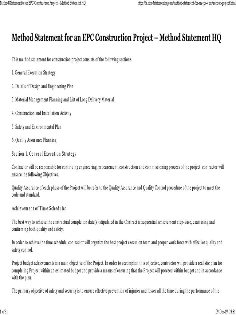 Method Statement For An EPC Construction Project - Method Statement HQ ...