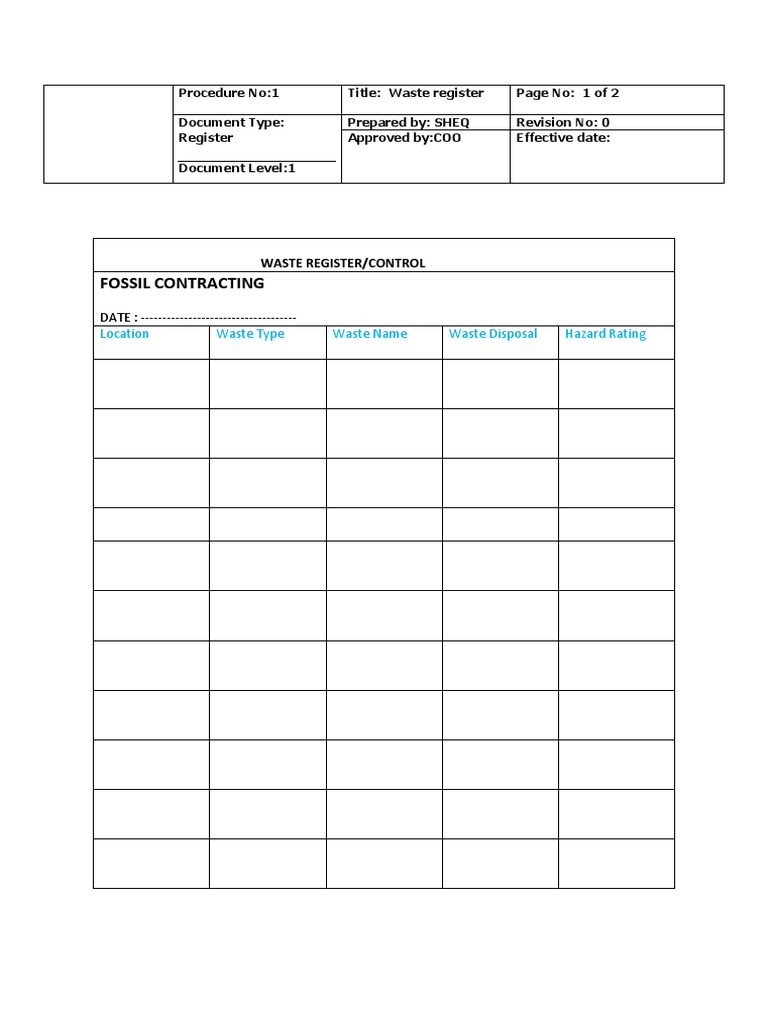 Waste Management Register Format | PDF