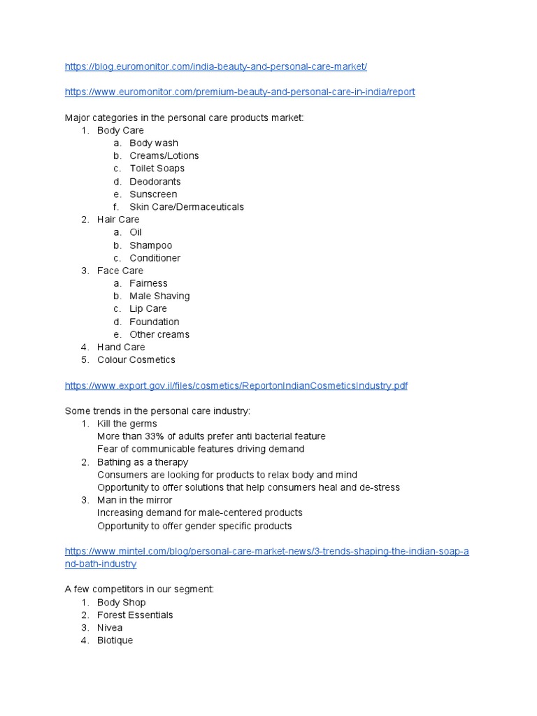 Personal Care Industry Analysis PDF