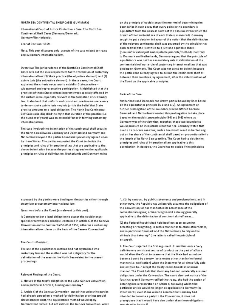 North Sea Continental Shelf Case Digest PDF