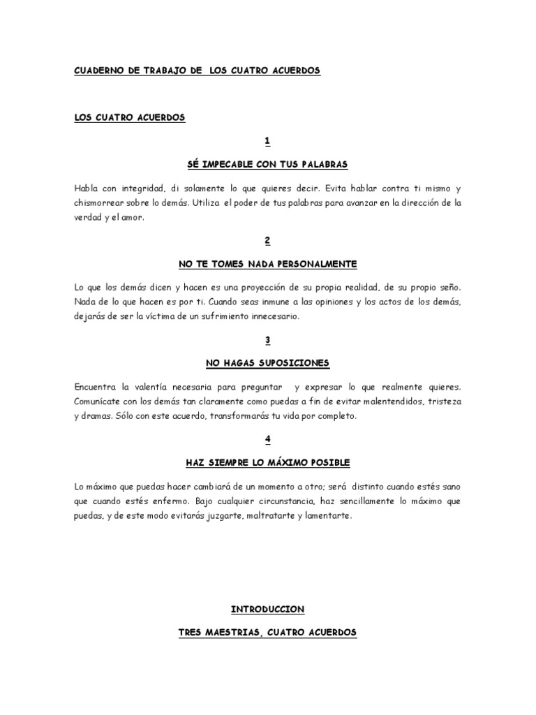 Cuaderno de Trabajo de los Cuatro Acuerdos