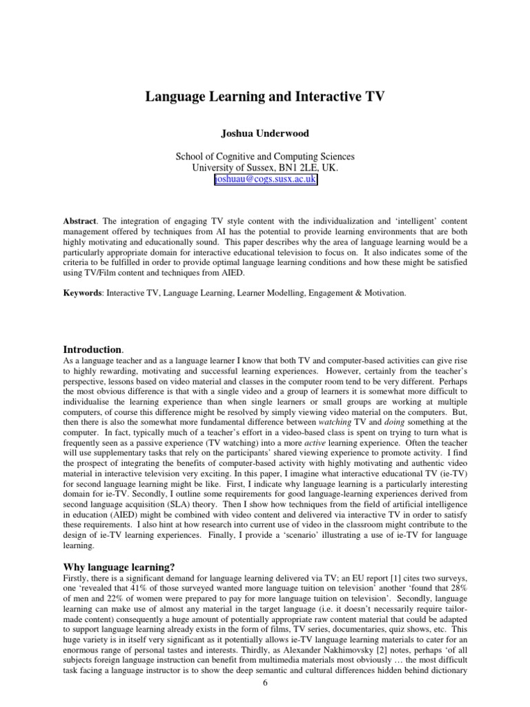 Interactive TV for Language Learning | PDF | Second Language ...