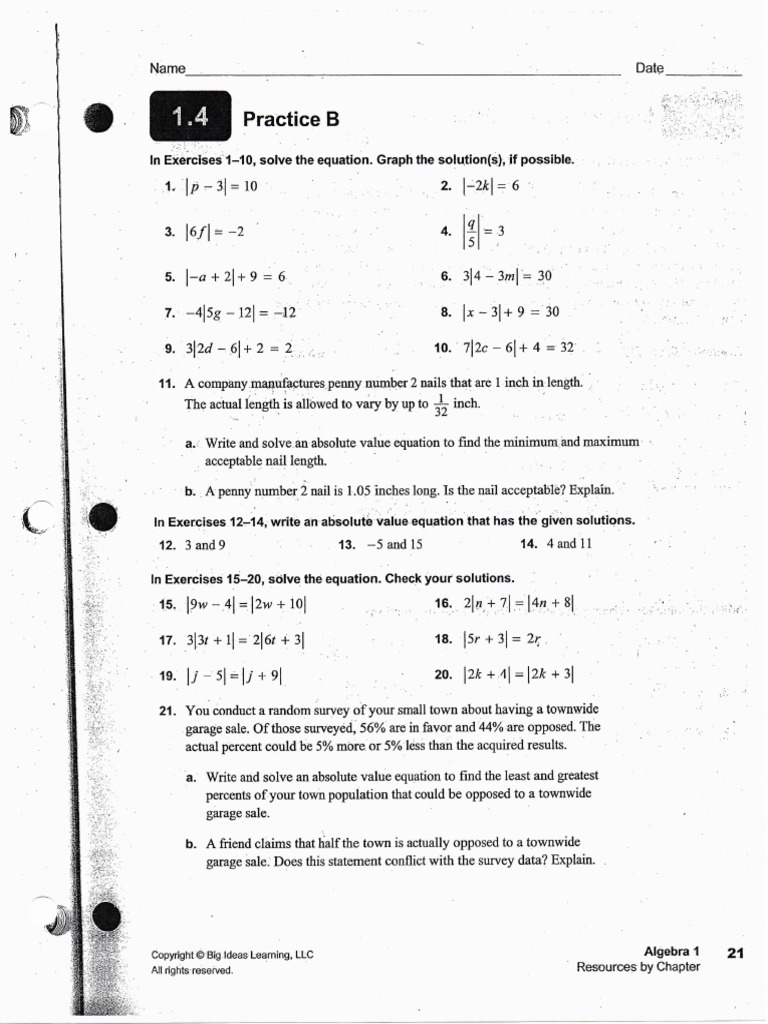 1 4 Practice B Worksheet And Key Pdf