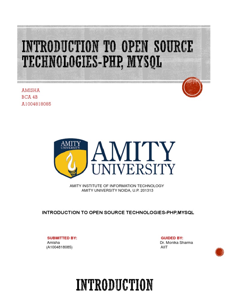 INTRODUCTION TO OPEN SOURCE TECHNOLOGIES-PHP, Mysql | PDF