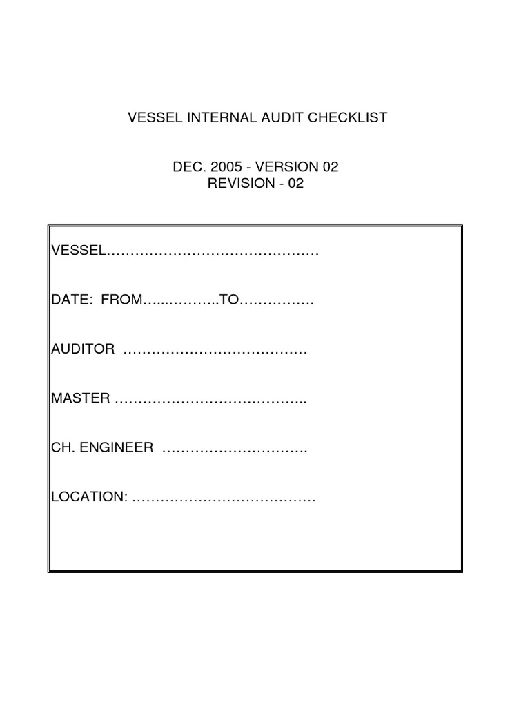 Vessel Internal Audit Checklist 2005 | PDF | Technology & Engineering