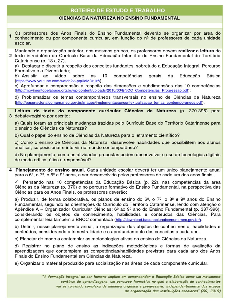 Roteiro de Ensino: Ciências da Natureza | PDF