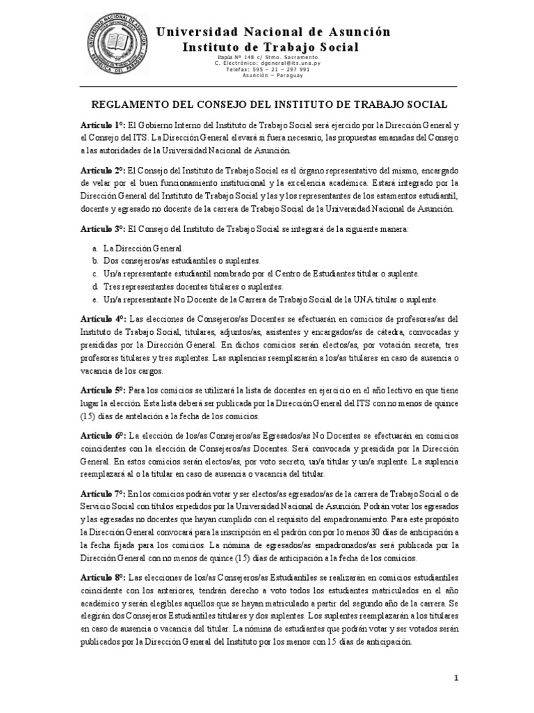 Reglamento Del Consejo Asesor Del ITS UNA PDF | PDF | Trabajo Social ...