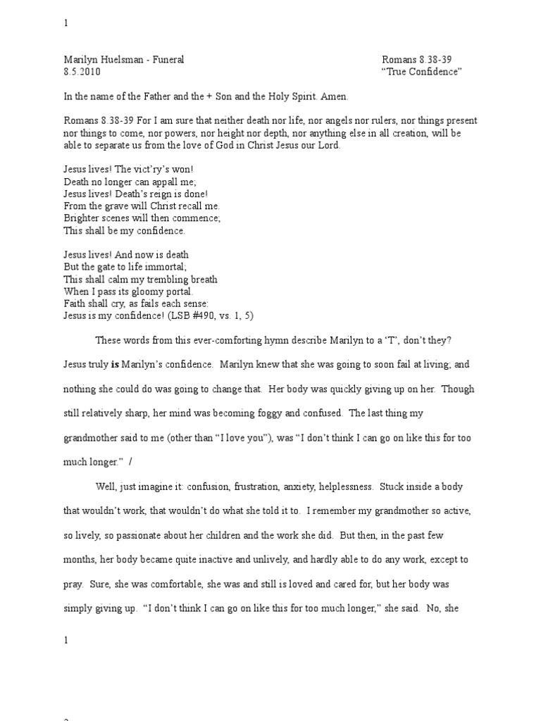 Grandma Huelsman Funeral Sermon Romans 8.3839 (8.5.2010) PDF