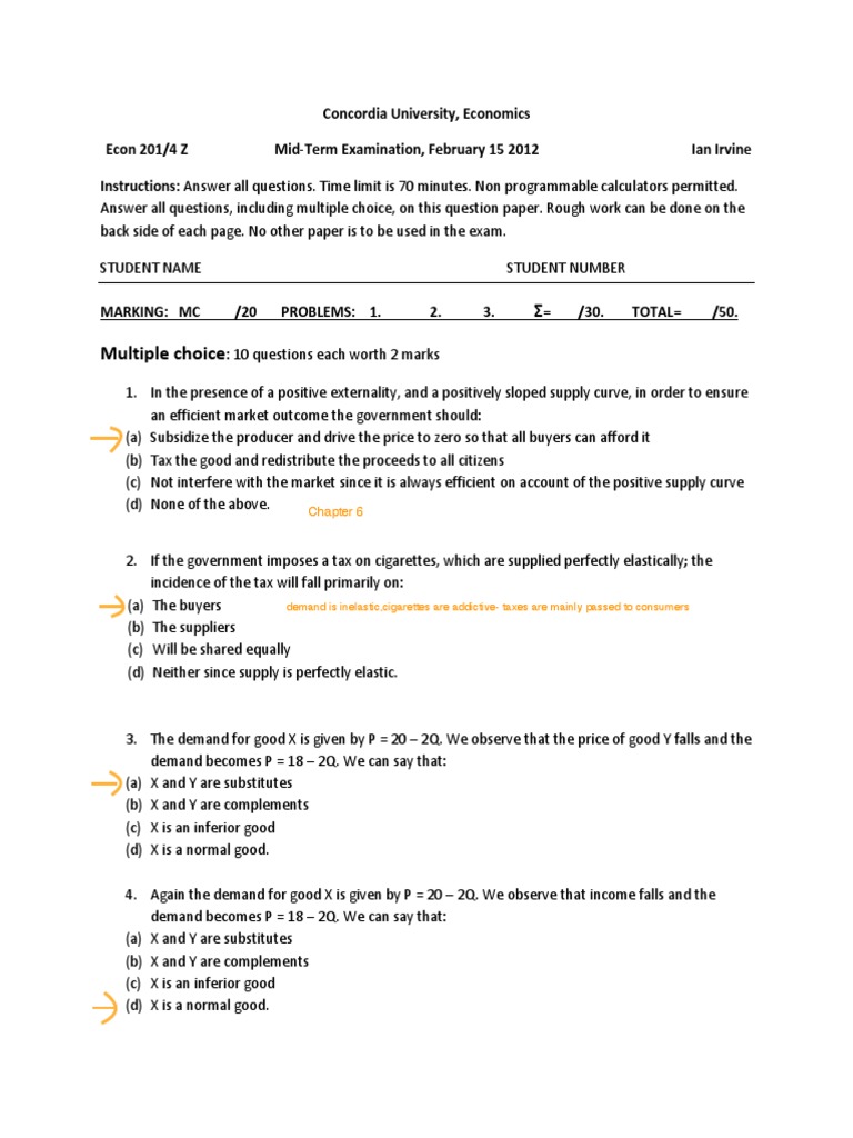 ECON 201 Midterm 2012W | PDF