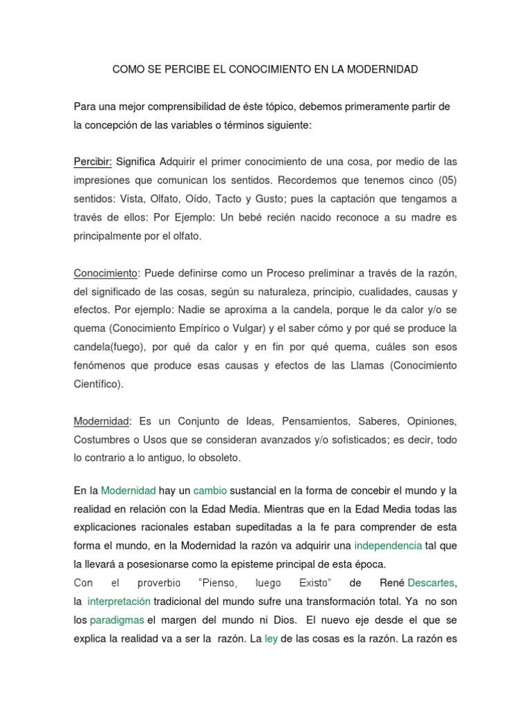 Como Se Percibe El Conocimiento en La Modernidad | PDF