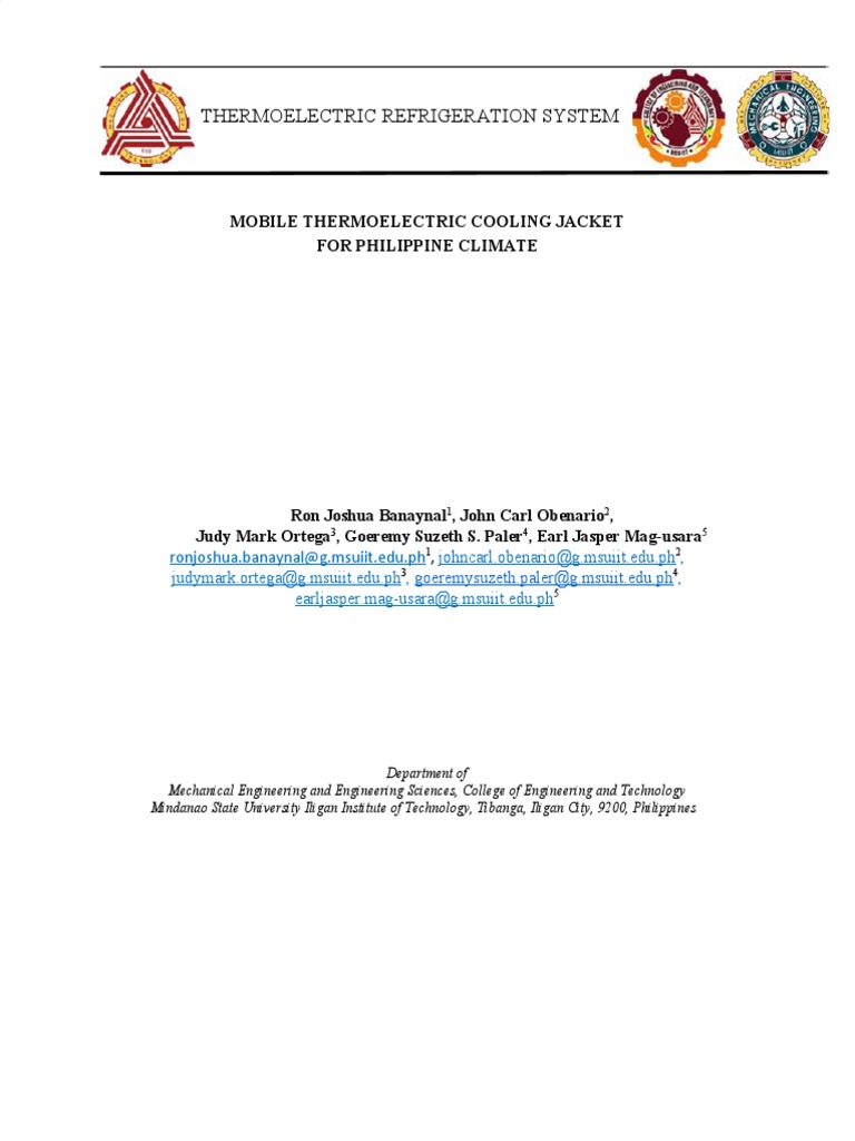 Mobile Thermoelectric Cooling Jacket For Philippine Climate PDF