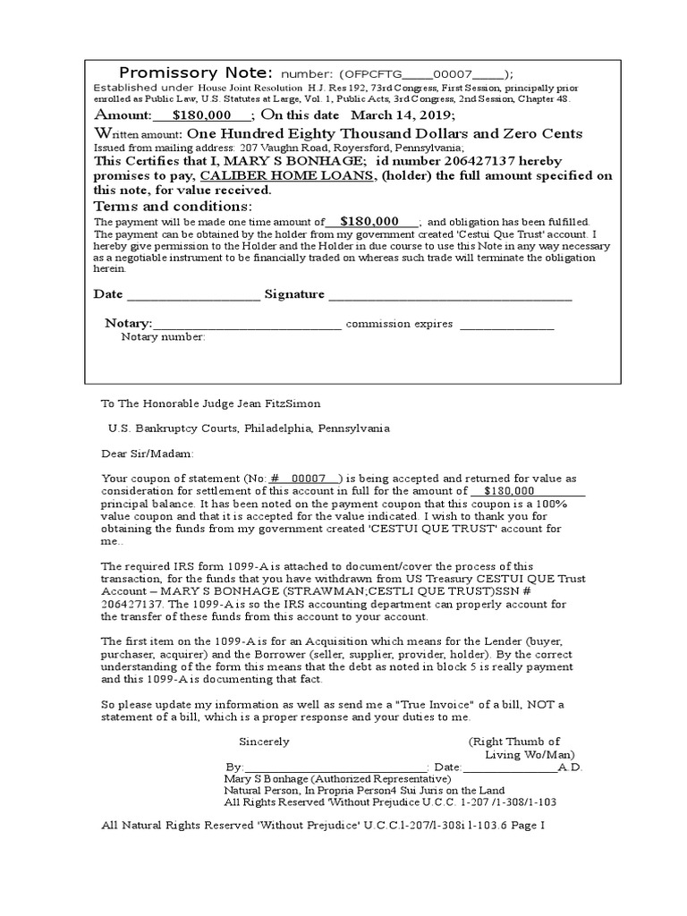 Promissory Note - Mary Final-1 | PDF