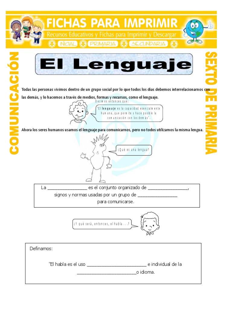 Ficha El Lenguaje para Sexto de Primaria | PDF