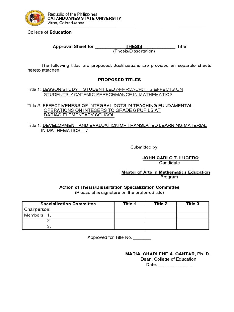 approval sheet in thesis