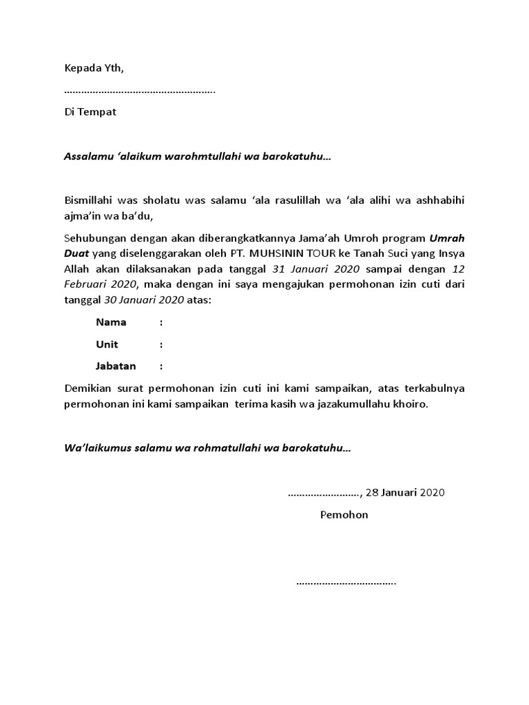 Surat Izin Cuti Umroh | PDF